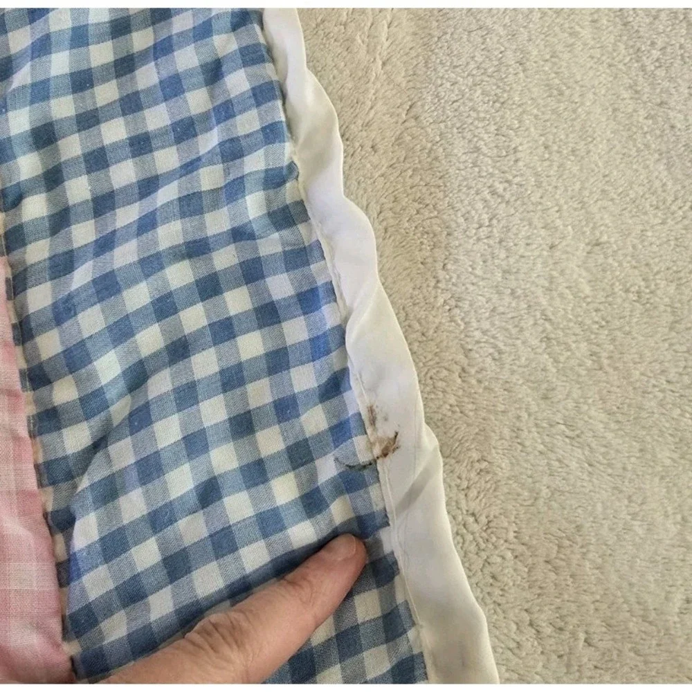 Vintage Handmade Sunbonnet Sue and Overall Bill Baby Quilt Stains Cutter 33x46